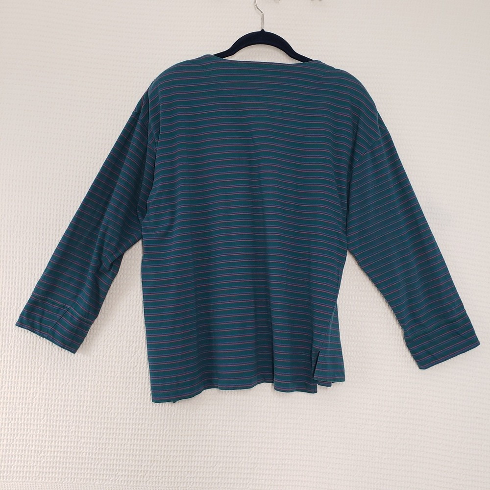 Vintage Izod 3pc Skirt Set XL Teal Pink Cardigan Henley Midi Skirt Stripe Modest - Picture 6 of 16